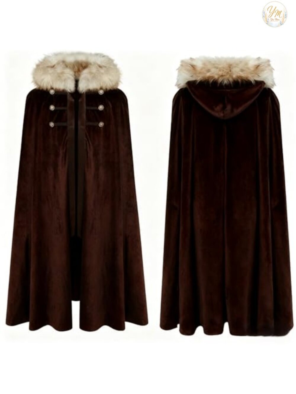 Velvet Medieval Viking Cloak with Hood Faux Fur Collar Unisex Renaissance